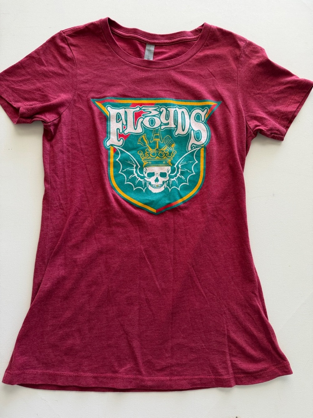Women’s 3 Floyd’s Brewery Burgundy Short-Sleeve Tee with Teal & Gold Graphic